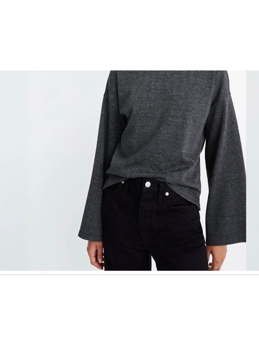 Women's Madewell Mockneck Sweatshirt M Gray Black Houndstooth - Picture 8 of 8